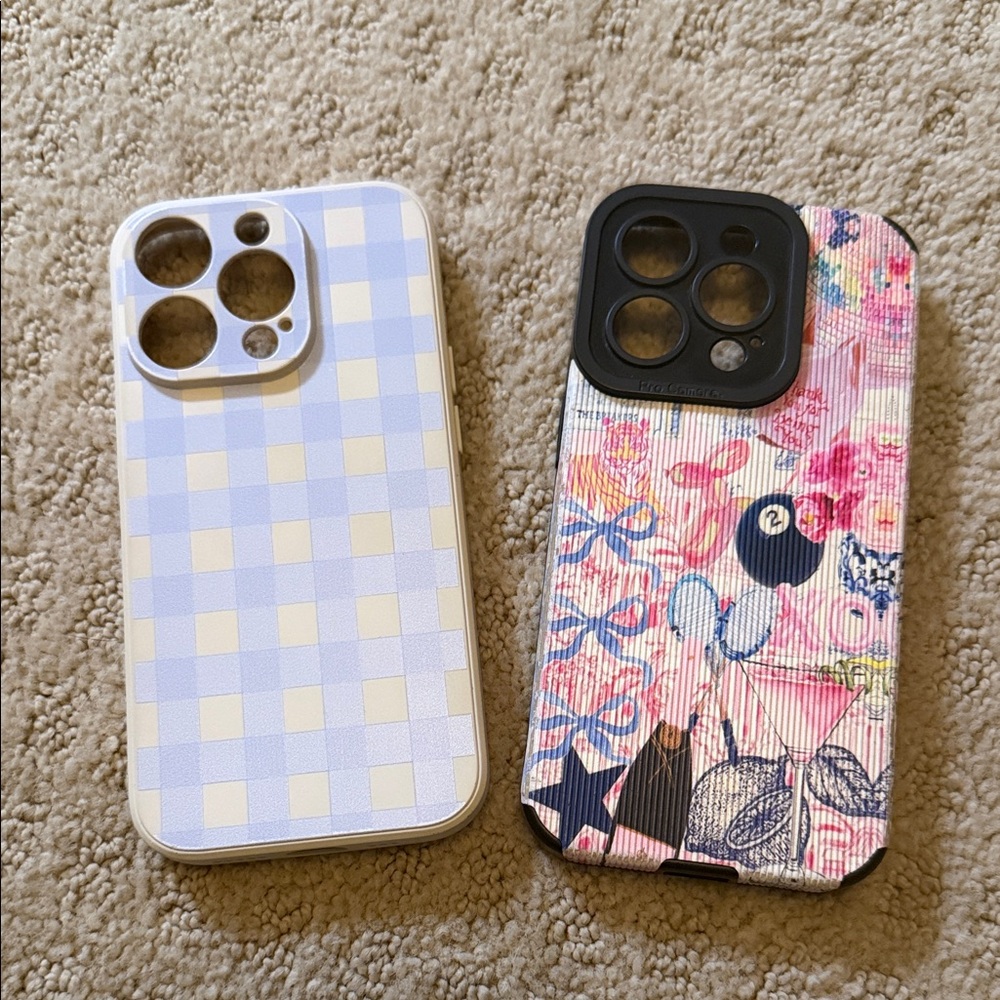 Patterned Phone Case Set - Blue and Multicolor IPhone 14 Pro